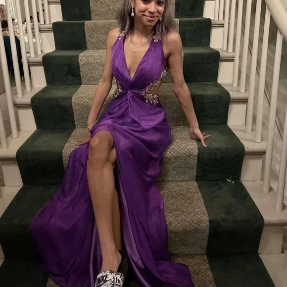 slim fit dress slacks Purple & Gold MAXI DRESS – Beautiflavor